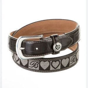 NWT New Brighton Black Logo Belt w/Silver Heart Leather Buckle Size: 30
